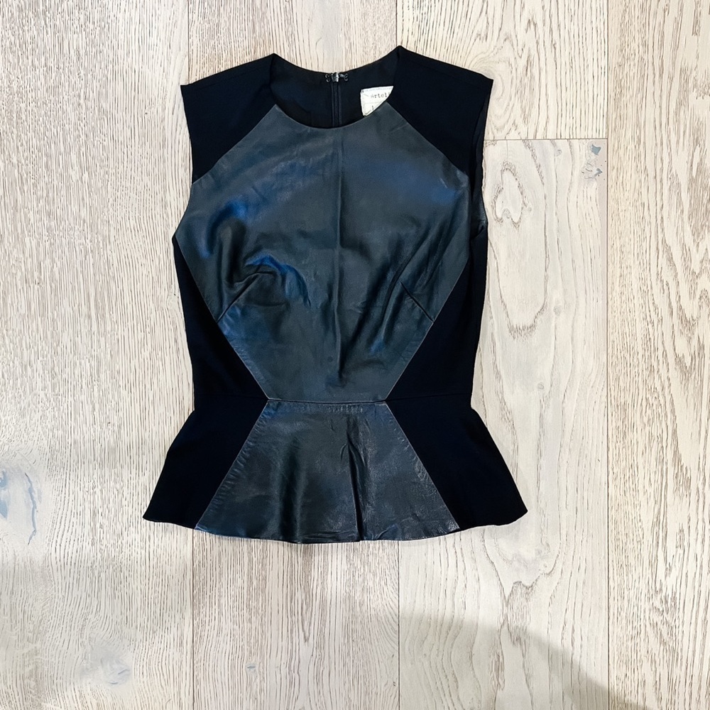 Nicole Miller Artelier Black Leather & Ponte Top. - Picture 2 of 3